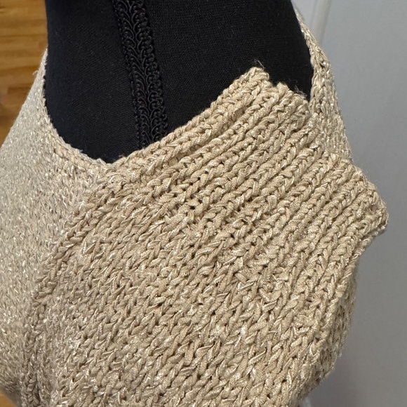 KARL LAGERFELD PARIS Knit Tunic Sweater M (Tag S) Beige Gold Shimmer 3/4 Sleeve - Picture 7 of 11